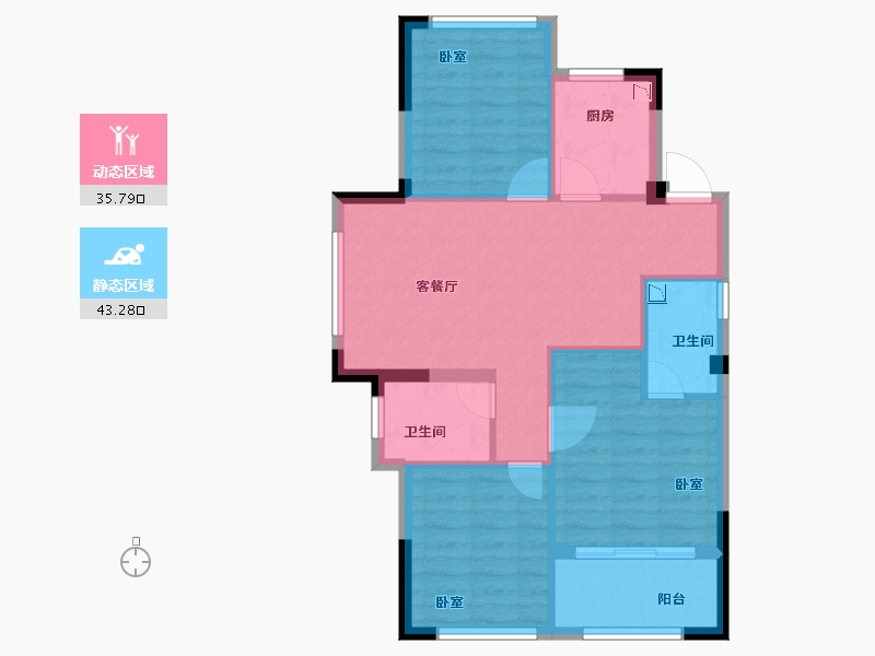 浙江省-宁波市-河姆渡国际花园二期-71.00-户型库-动静分区