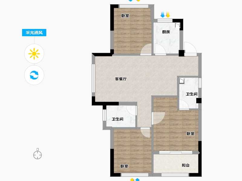 浙江省-宁波市-河姆渡国际花园二期-71.00-户型库-采光通风