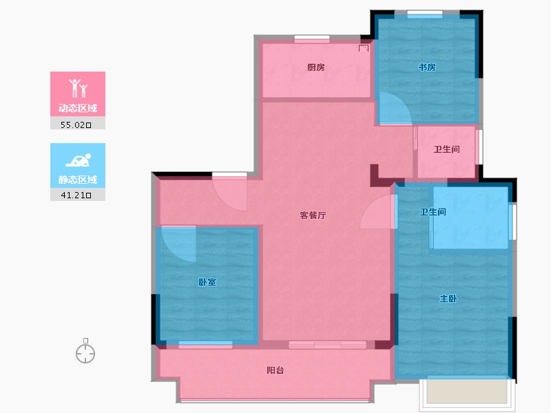 浙江省-宁波市-宝龙东望-86.00-户型库-动静分区