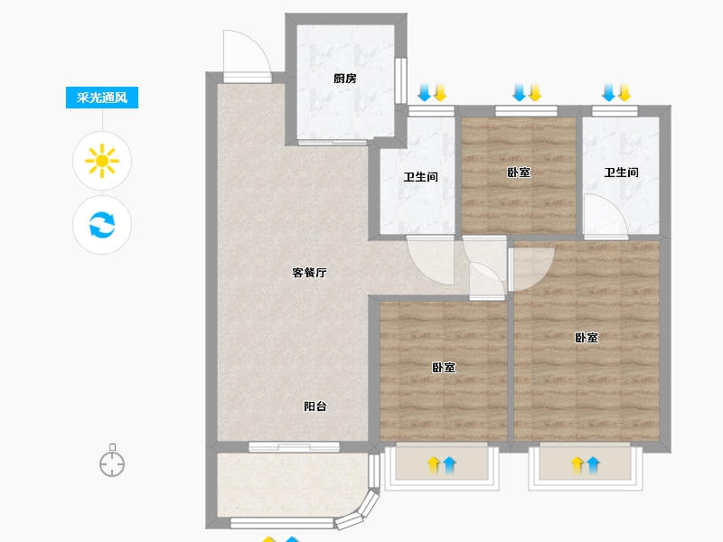 浙江省-宁波市-美的合景·美云合府-77.23-户型库-采光通风