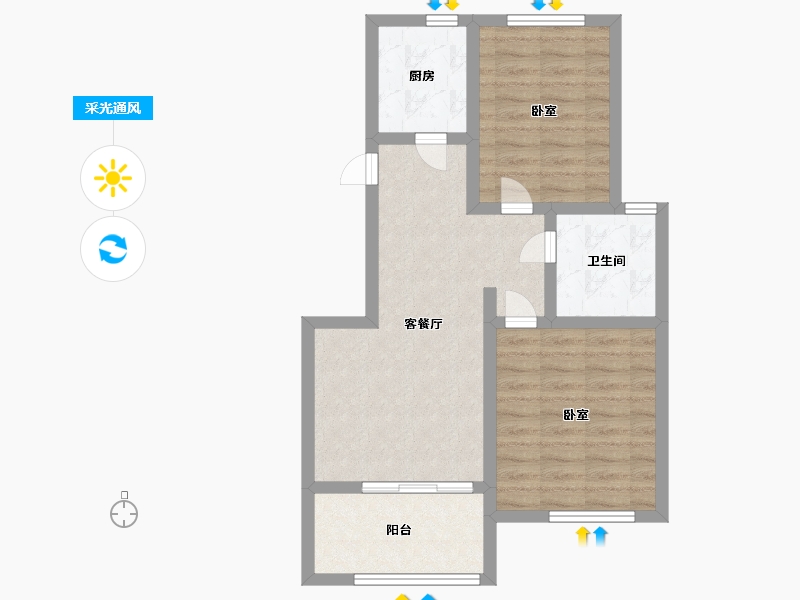 浙江省-宁波市-明岚雅院-63.99-户型库-采光通风