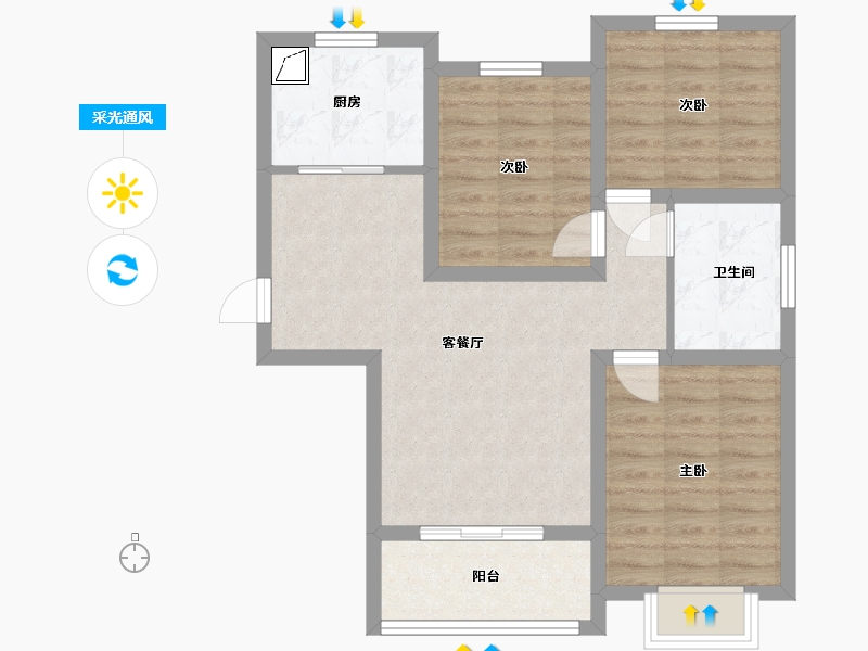 河北省-邯郸市-中船·汉光华府-71.54-户型库-采光通风