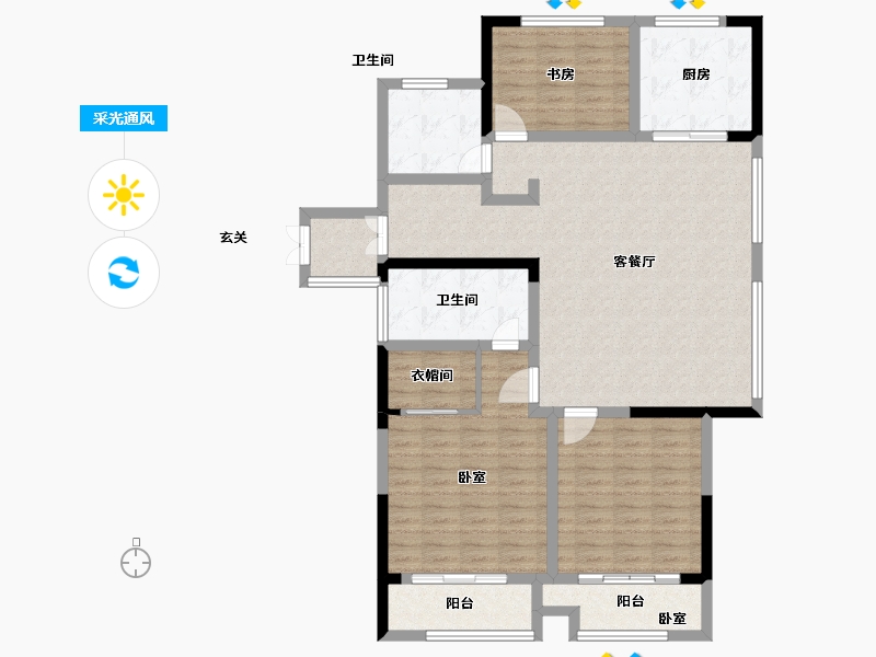 安徽省-淮南市-观湖名居二期湖公馆-119.46-户型库-采光通风