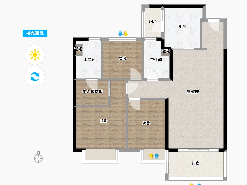 江苏省-泰州市-泰州恒大华府-96.00-户型库-采光通风