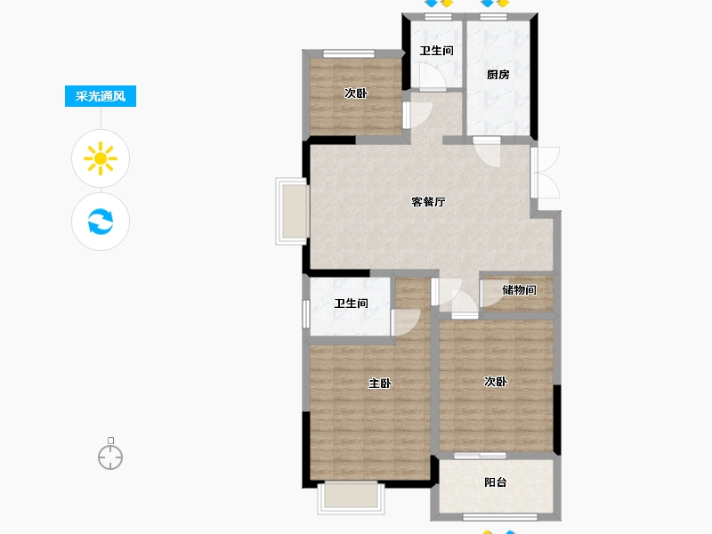 江苏省-南通市-江景瑞园-102.00-户型库-采光通风