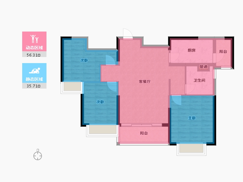 江苏省-泰州市-泰州恒大华府-82.00-户型库-动静分区