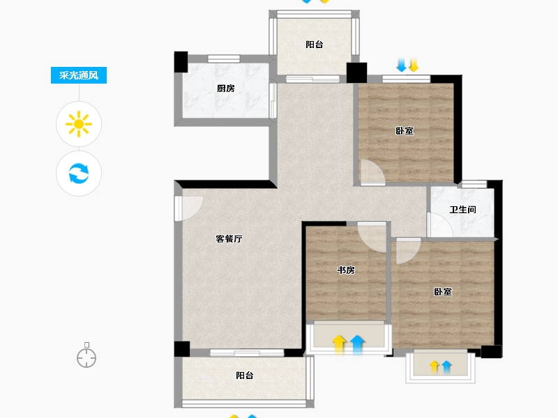 福建省-龙岩市-漳平宏盛·学府珑庭-80.01-户型库-采光通风