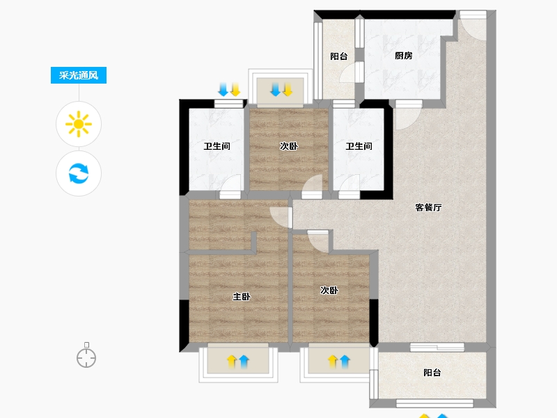 江苏省-扬州市-恒大御湖郡-64.10-户型库-采光通风