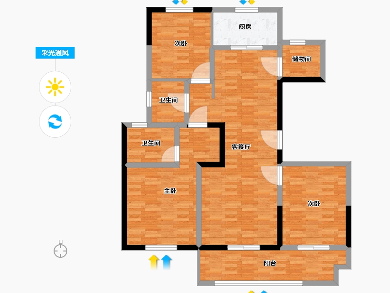 江苏省-南通市-美华公馆-107.00-户型库-采光通风