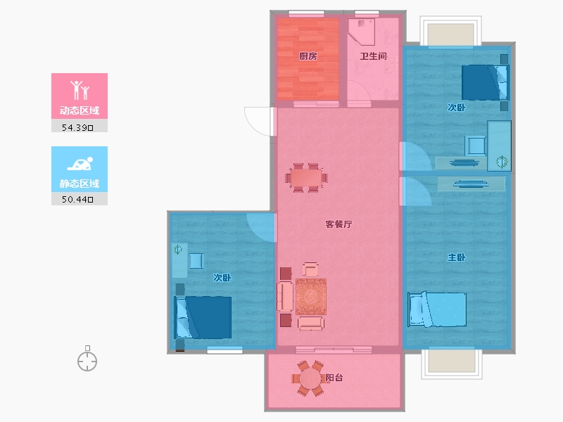 安徽省-池州市-江南都市恬园-96.22-户型库-动静分区