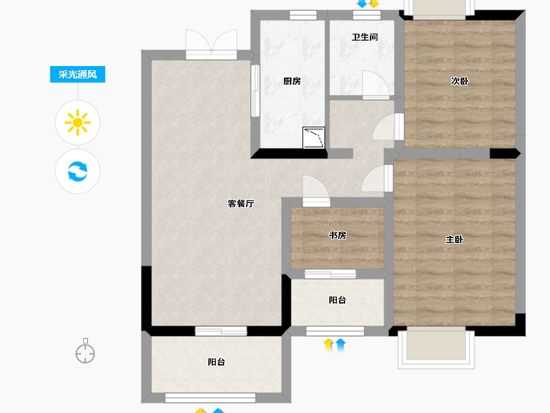 江苏省-南通市-江景瑞园-71.00-户型库-采光通风