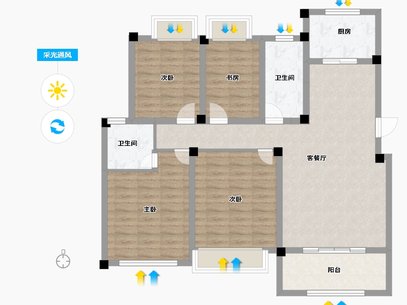 江苏省-扬州市-邗建·和瑞苑-103.21-户型库-采光通风