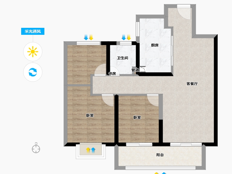 安徽省-淮南市-融创玉兰公馆-76.01-户型库-采光通风