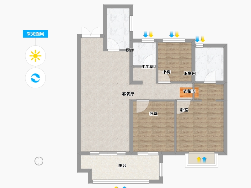 安徽省-合肥市-通和天誉-86.00-户型库-采光通风