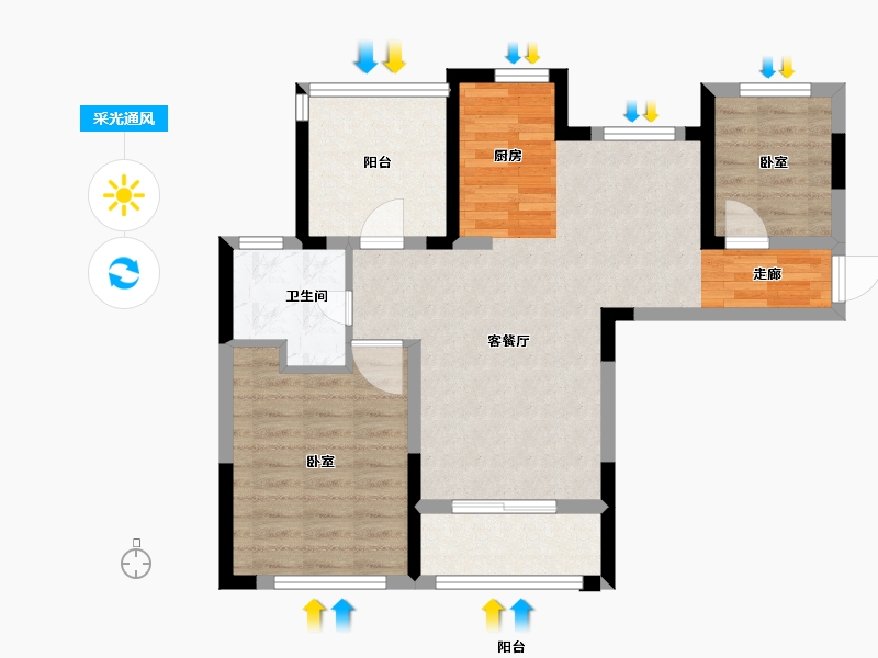 浙江省-金华市-宾虹星城-71.00-户型库-采光通风