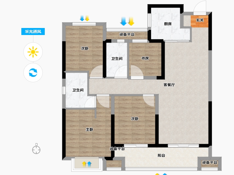 浙江省-台州市-富力溪庐-104.00-户型库-采光通风