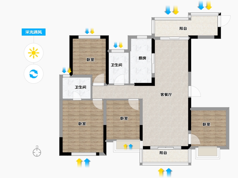 浙江省-宁波市-金地风华东方-111.00-户型库-采光通风