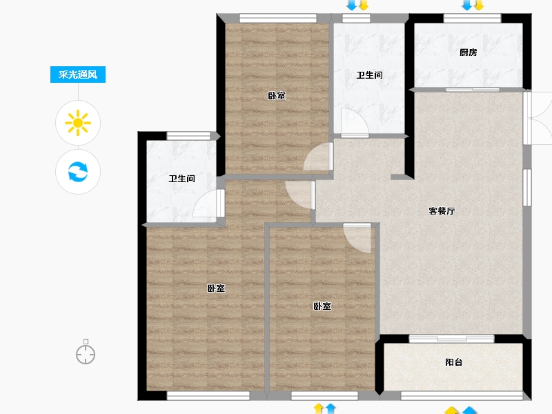 福建省-福州市-贵安新天地公寓-97.65-户型库-采光通风