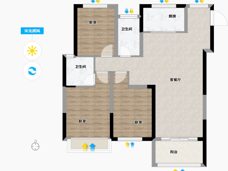 安徽省-芜湖市-卓瑞新里城-90.00-户型库-采光通风