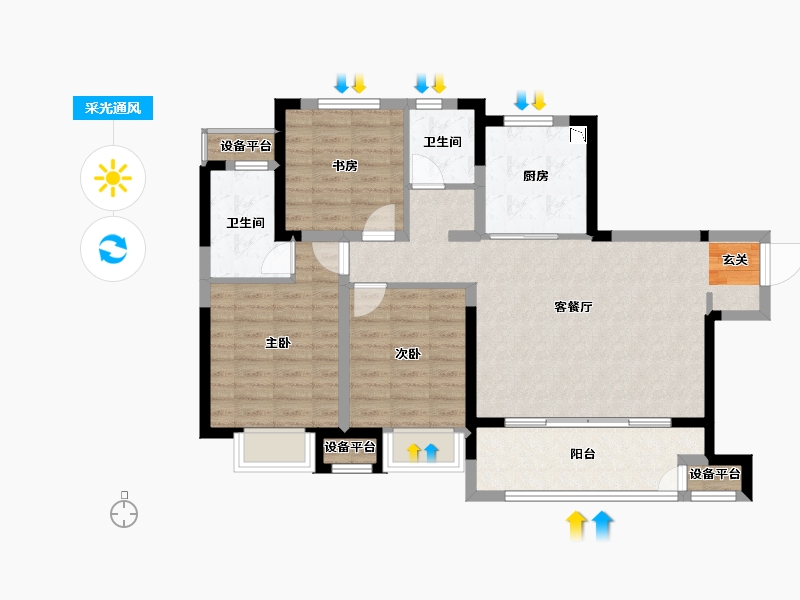 江苏省-常州市-万科弘阳君望甲第住宅-92.03-户型库-采光通风