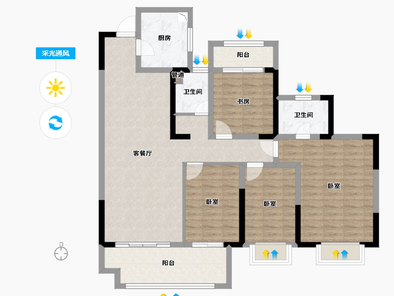 安徽省-淮南市-正和·楚都华府-108.01-户型库-采光通风