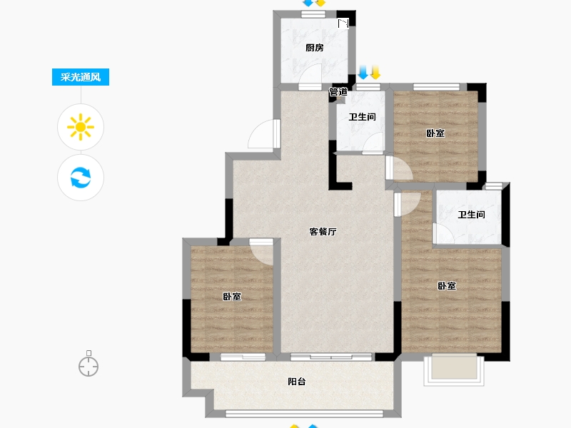 安徽省-淮南市-正和·楚都华府-88.01-户型库-采光通风