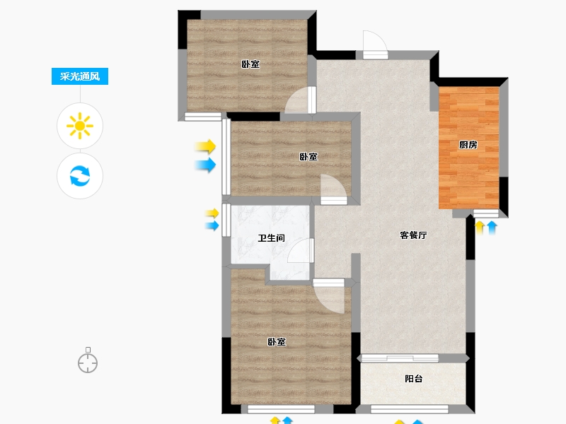 浙江省-金华市-宾虹星城-71.00-户型库-采光通风