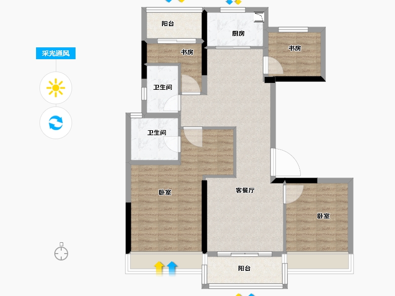 浙江省-金华市-碧桂园城市之光-96.00-户型库-采光通风