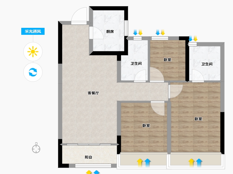 浙江省-金华市-新城云昱-78.00-户型库-采光通风