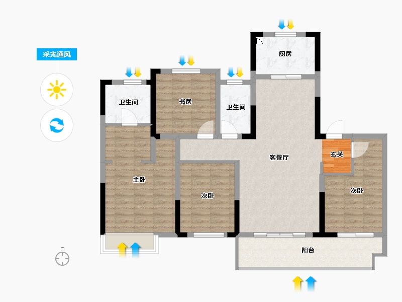 安徽省-阜阳市-颍上富力城-109.00-户型库-采光通风