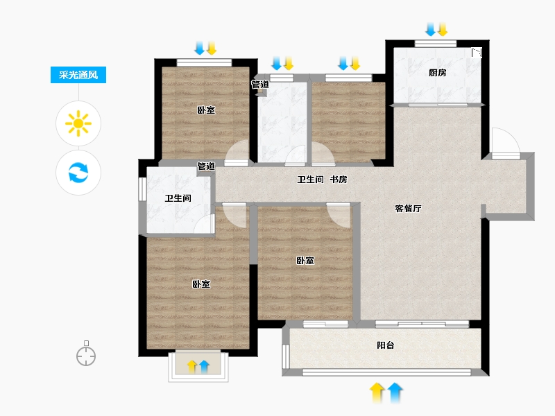 安徽省-淮南市-融创玉兰公馆-100.01-户型库-采光通风