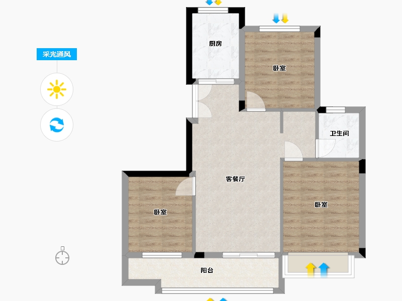 浙江省-湖州市-美颂现代城-74.95-户型库-采光通风