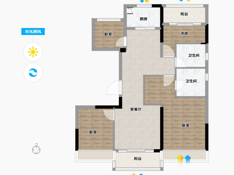 浙江省-金华市-碧桂园城市之光-102.00-户型库-采光通风