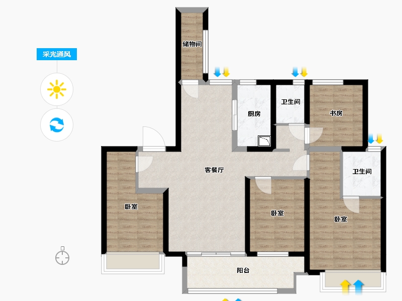 浙江省-温州市-温州富力城-104.19-户型库-采光通风