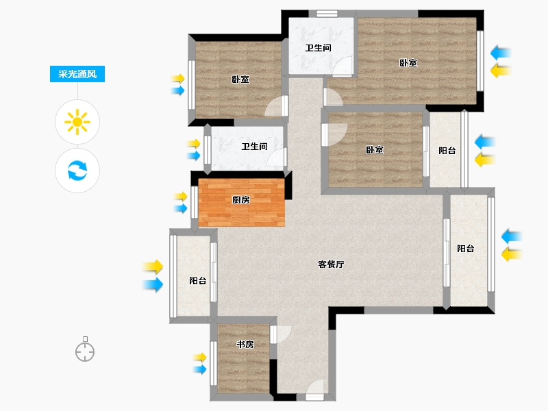 浙江省-金华市-宾虹星城-104.00-户型库-采光通风