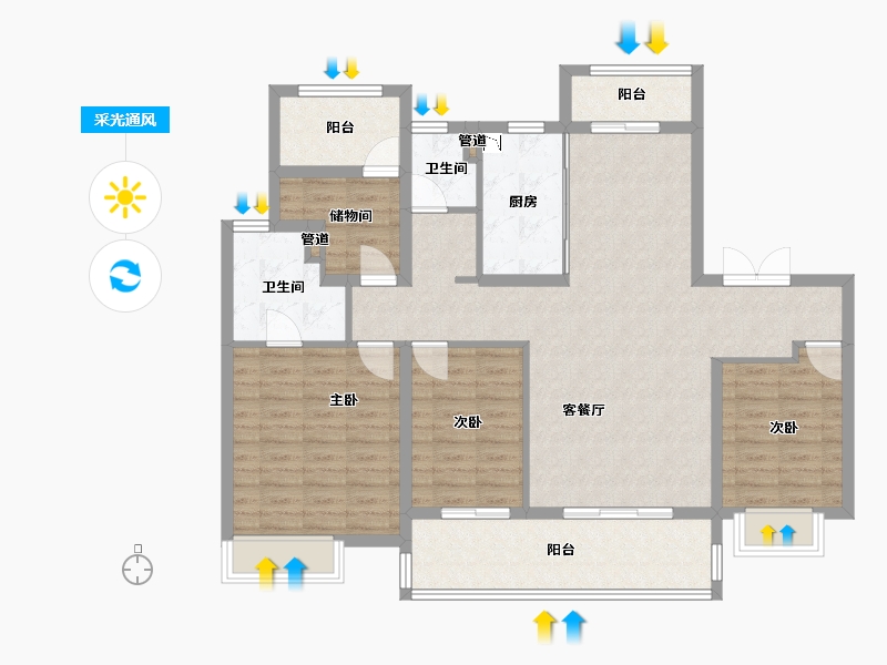 江苏省-泰州市-金通海棠湾-114.00-户型库-采光通风