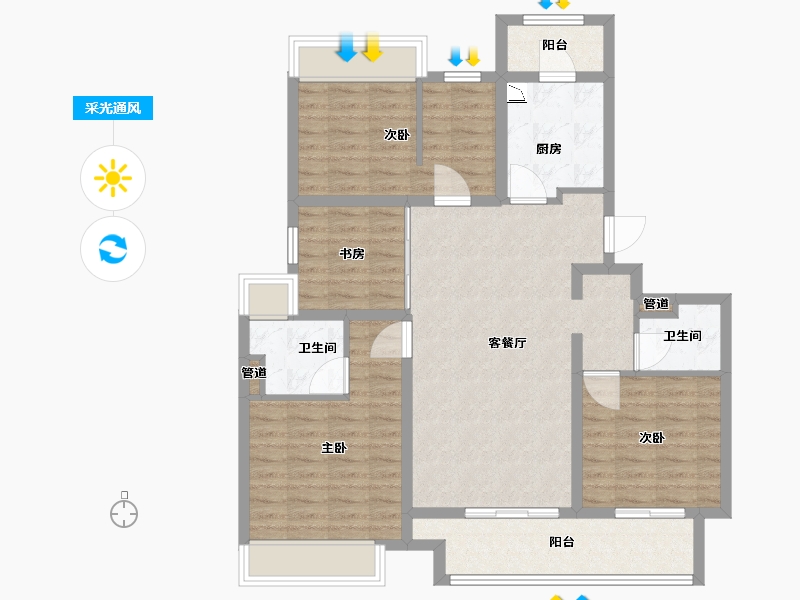 江苏省-泰州市-融创靖江玉兰公馆-100.00-户型库-采光通风