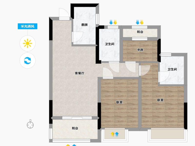 浙江省-宁波市-蓝光·雍舜府-72.00-户型库-采光通风