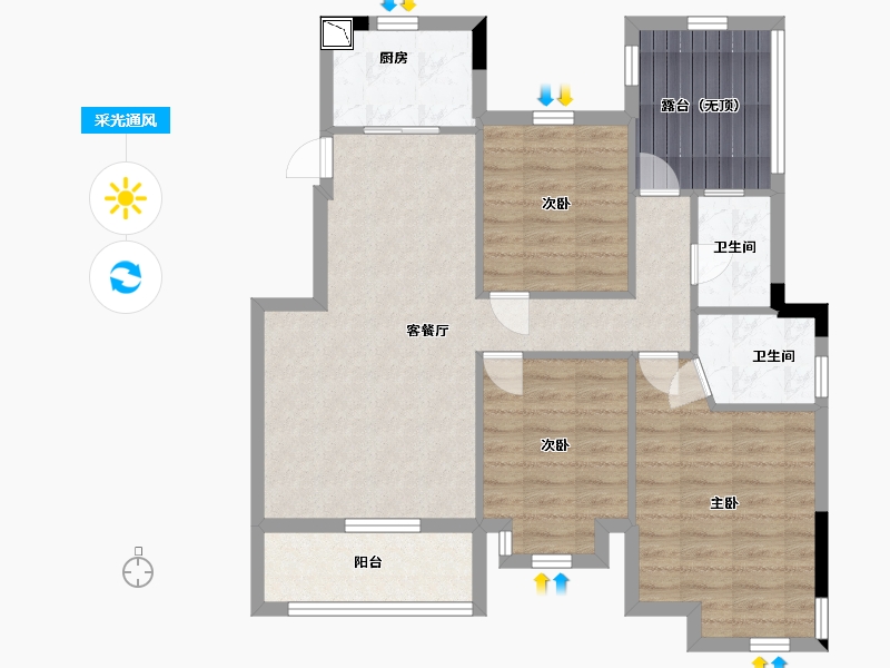 江西省-南昌市-力高澜湖御景-86.00-户型库-采光通风