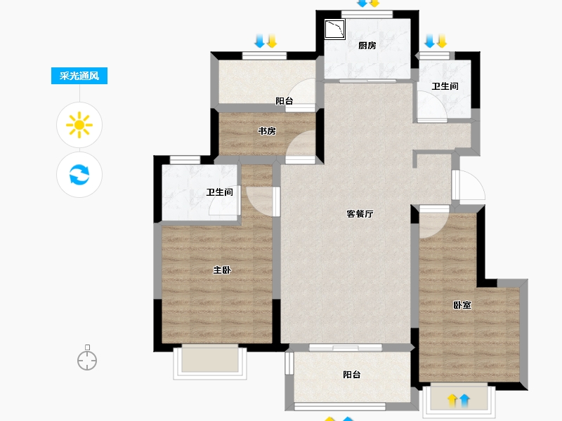 浙江省-宁波市-阳光城君望府-85.58-户型库-采光通风