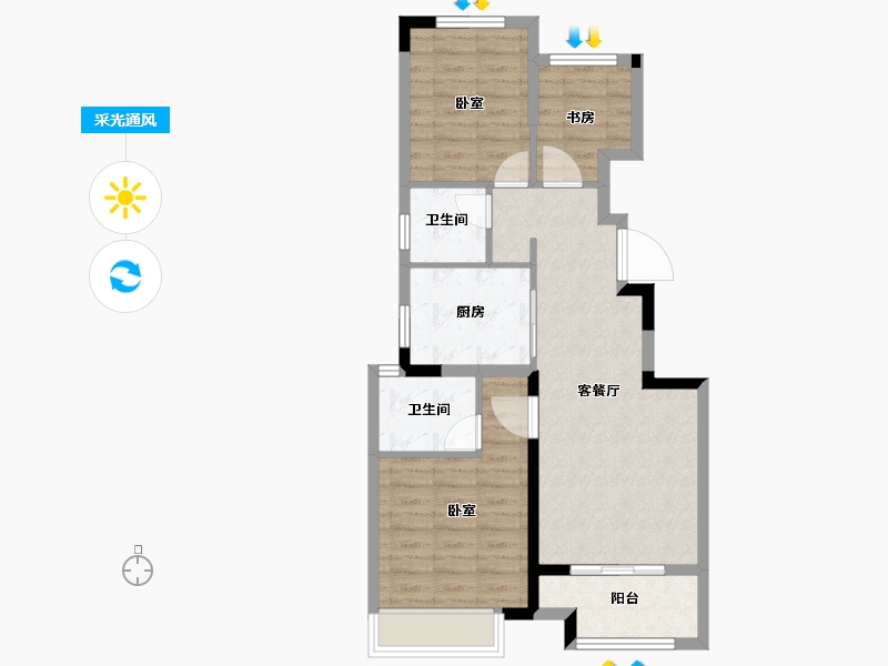 浙江省-绍兴市-中梁隐山府-70.99-户型库-采光通风