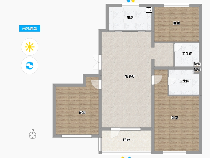 山东省-青岛市-福瀛天麓湖二期-111.00-户型库-采光通风