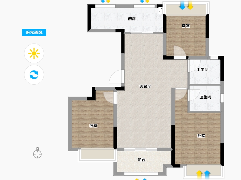 浙江省-宁波市-星光华府-96.00-户型库-采光通风