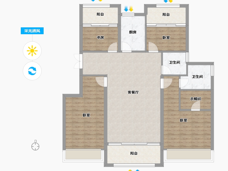 浙江省-衢州市-凯升东城1号-109.51-户型库-采光通风