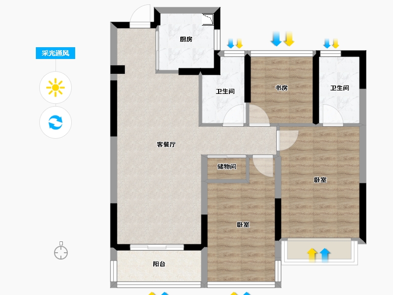 浙江省-宁波市-荣安桃李郡-82.00-户型库-采光通风