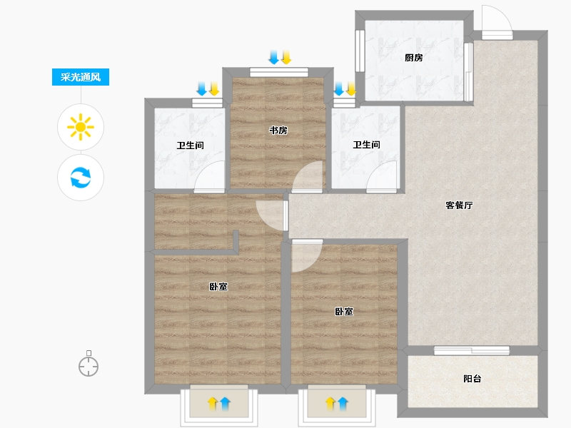 浙江省-杭州市-滨江御虹府-79.07-户型库-采光通风