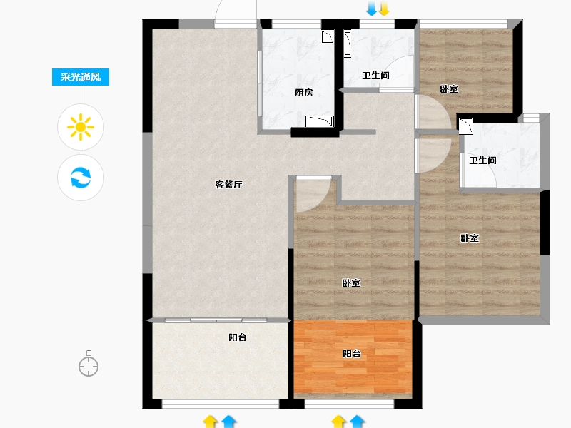 浙江省-丽水市-东方嘉苑-85.00-户型库-采光通风