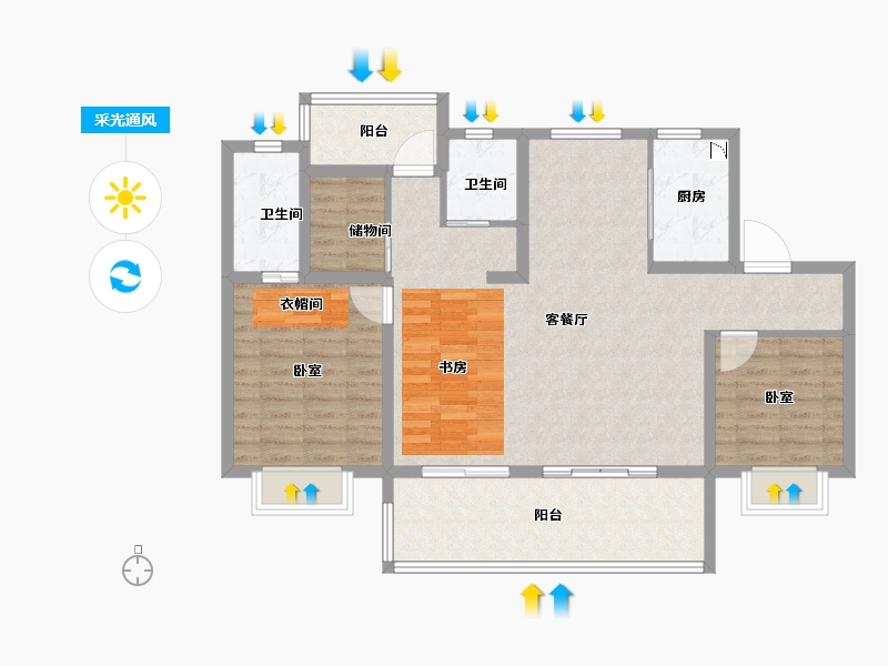 安徽省-合肥市-祥生雲境-102.00-户型库-采光通风