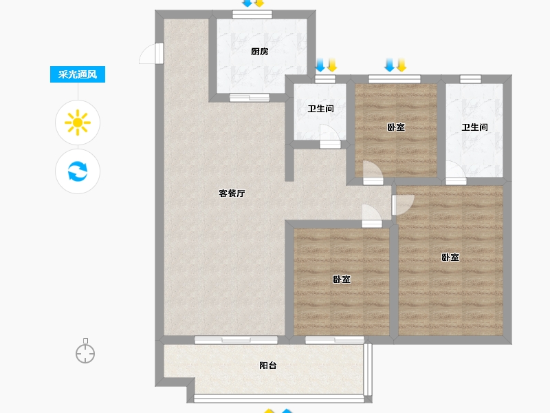 浙江省-宁波市-海泉湾-86.00-户型库-采光通风