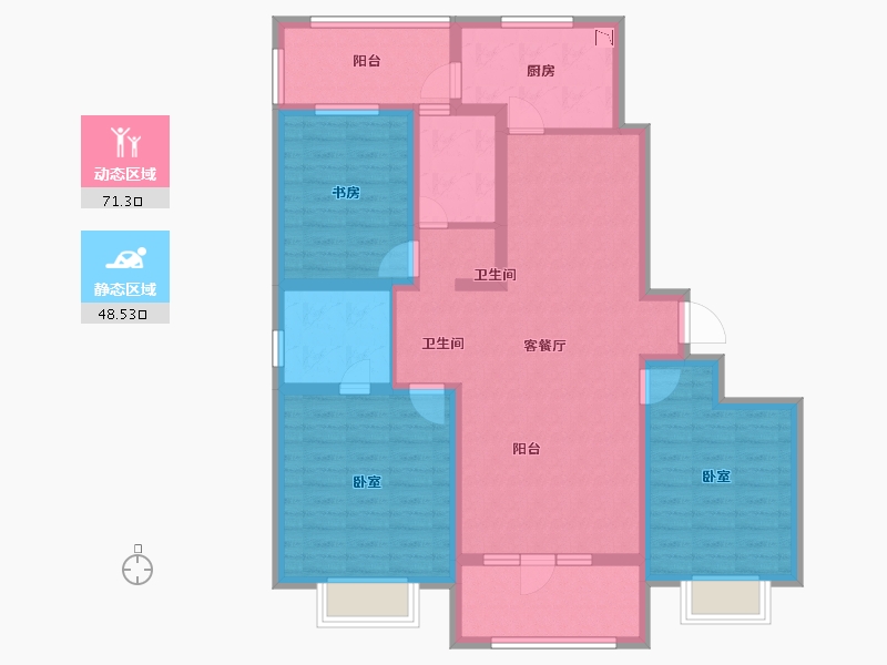 山东省-青岛市-伟东湖山美地 书香郡-106.01-户型库-动静分区